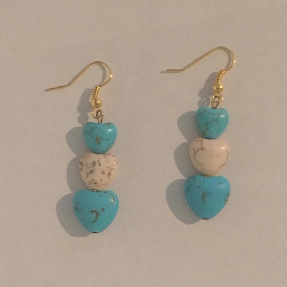 Turquoise puffed heart earrings. Handmade